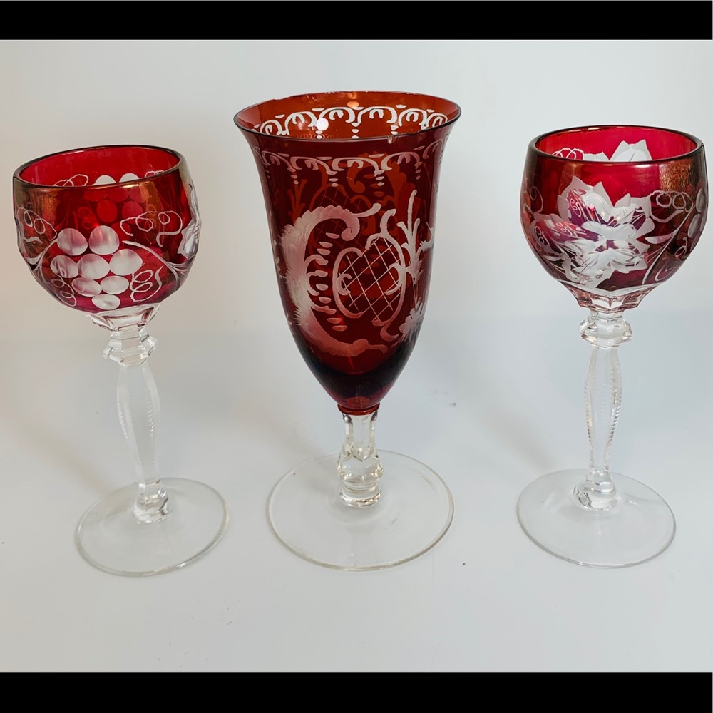 Antique Bohemian Cut Crystal Cordial/Sherry Glasss